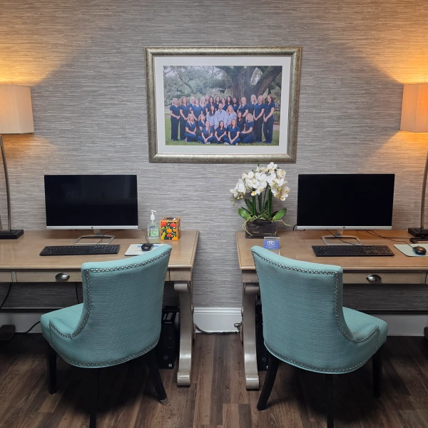 Dental office waiting area with seating