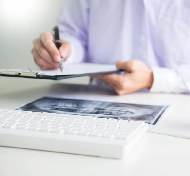Patient reviewing dental insurance and financing options